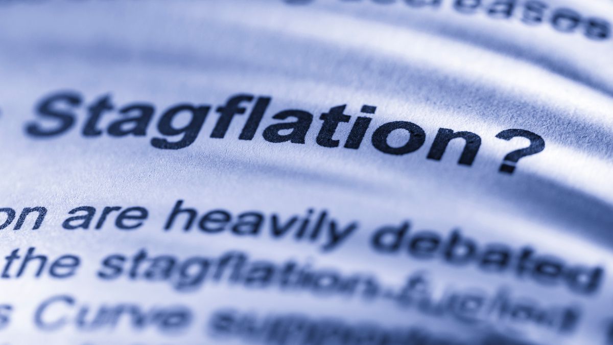 Closeup of the word stagflation in a book